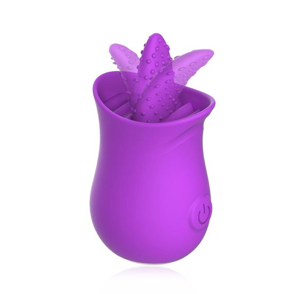 Silicone vibration rods vibrate the tongue, female tongue licking the masturbation device to tease